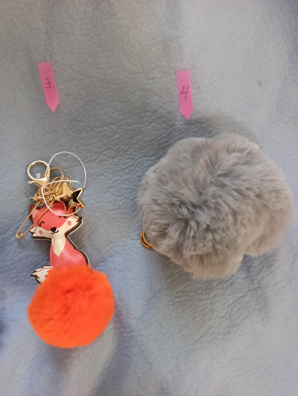 Basketball Accessories ,Fuzzy Crab, Fox &  Large Grey Fuzzy Ball Keychain/Charm - Picture 3 of 3